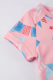 Pink Flag Print Ruffle Baby Romper